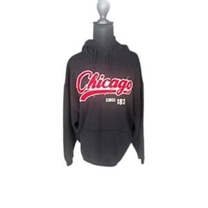 Chicago Since 1837 Souvenir Hoodie Black Red White Graphic Pullover Large